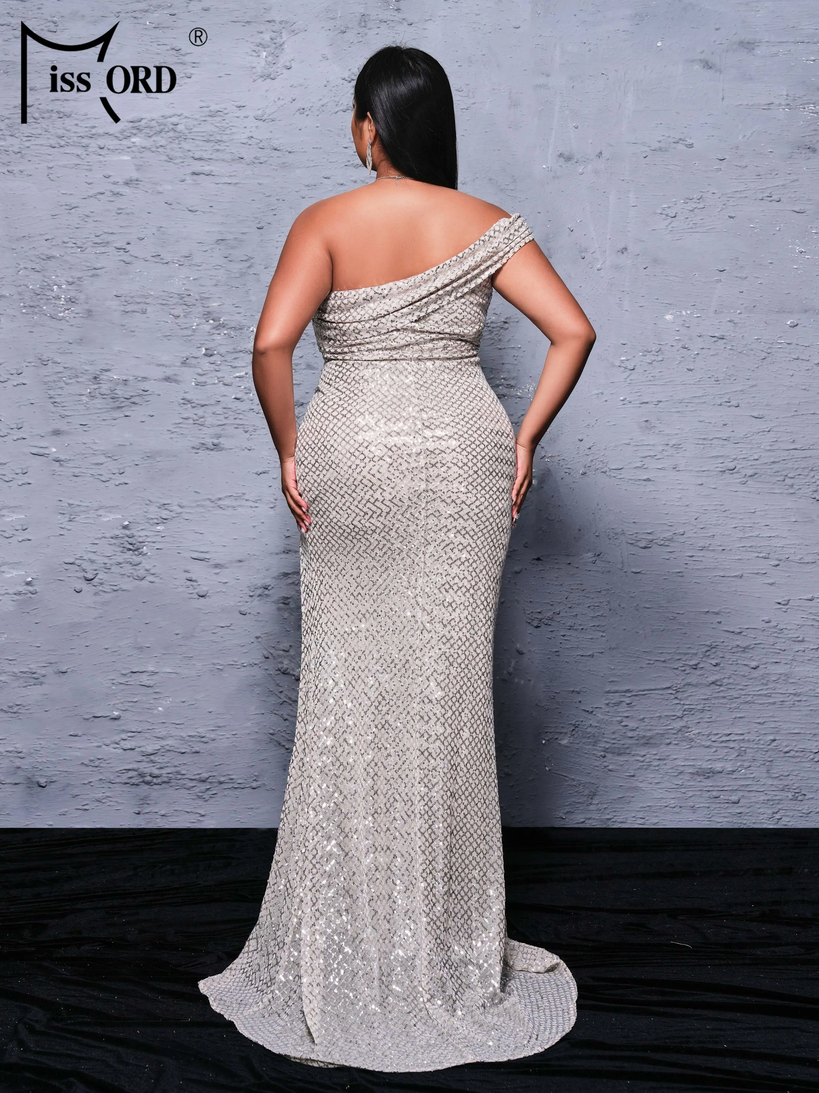 Missord 2024 Plus Size Off Shoulder Sequin Split Prom Elegant Beautiful Women\'s Church Dress