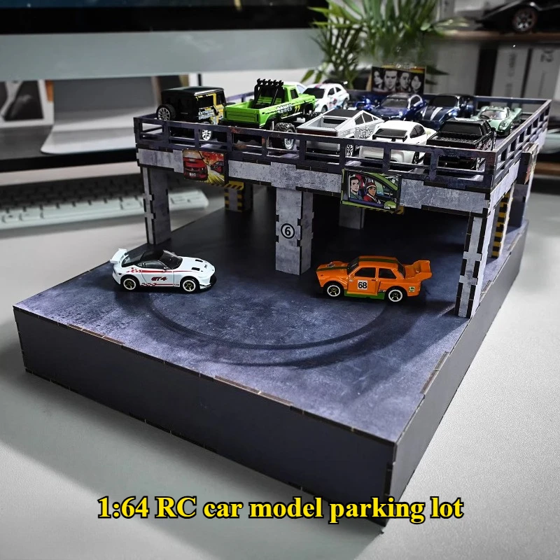 1:64 RC Car Model Parking Lot Electric Drift Turntable Multiple Tracks Realistic Scene Model DIY Assembly Drift Turntable Toy