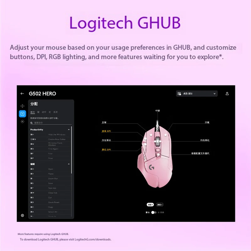 Logitech G502 HERO Dominator Color Purple Pink Gaming Mouse PUBG Mouse Esports Mouse Macro Programming RGB Nebula Series view 6