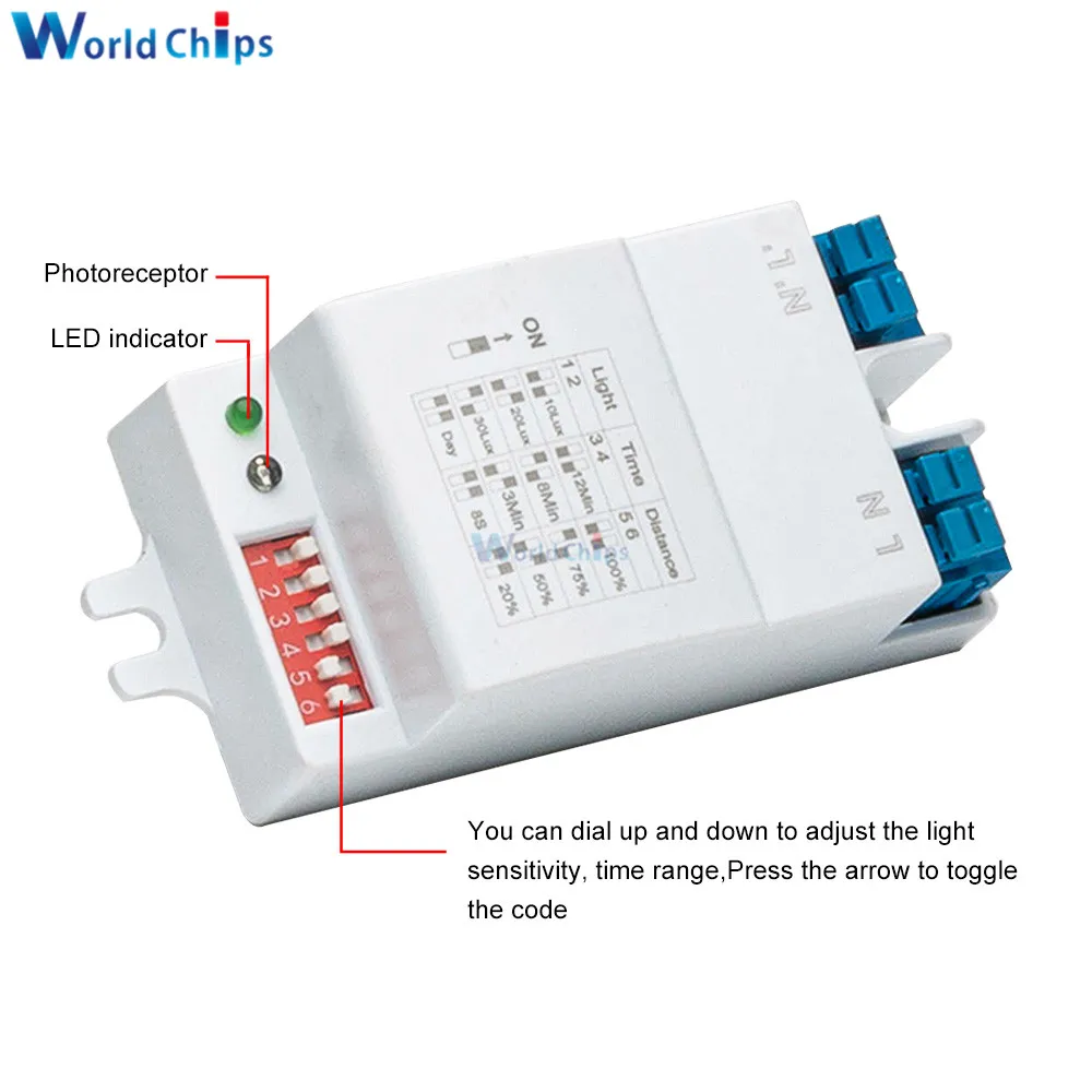 Imagem -05 - Interruptor do Sensor do Radar da Micro-ondas Multi-ajuste do Detector de Movimento do Corpo a Sensibilidade Alta Conduziu o Interruptor Claro do Sensor Ac220240v 5.8ghz