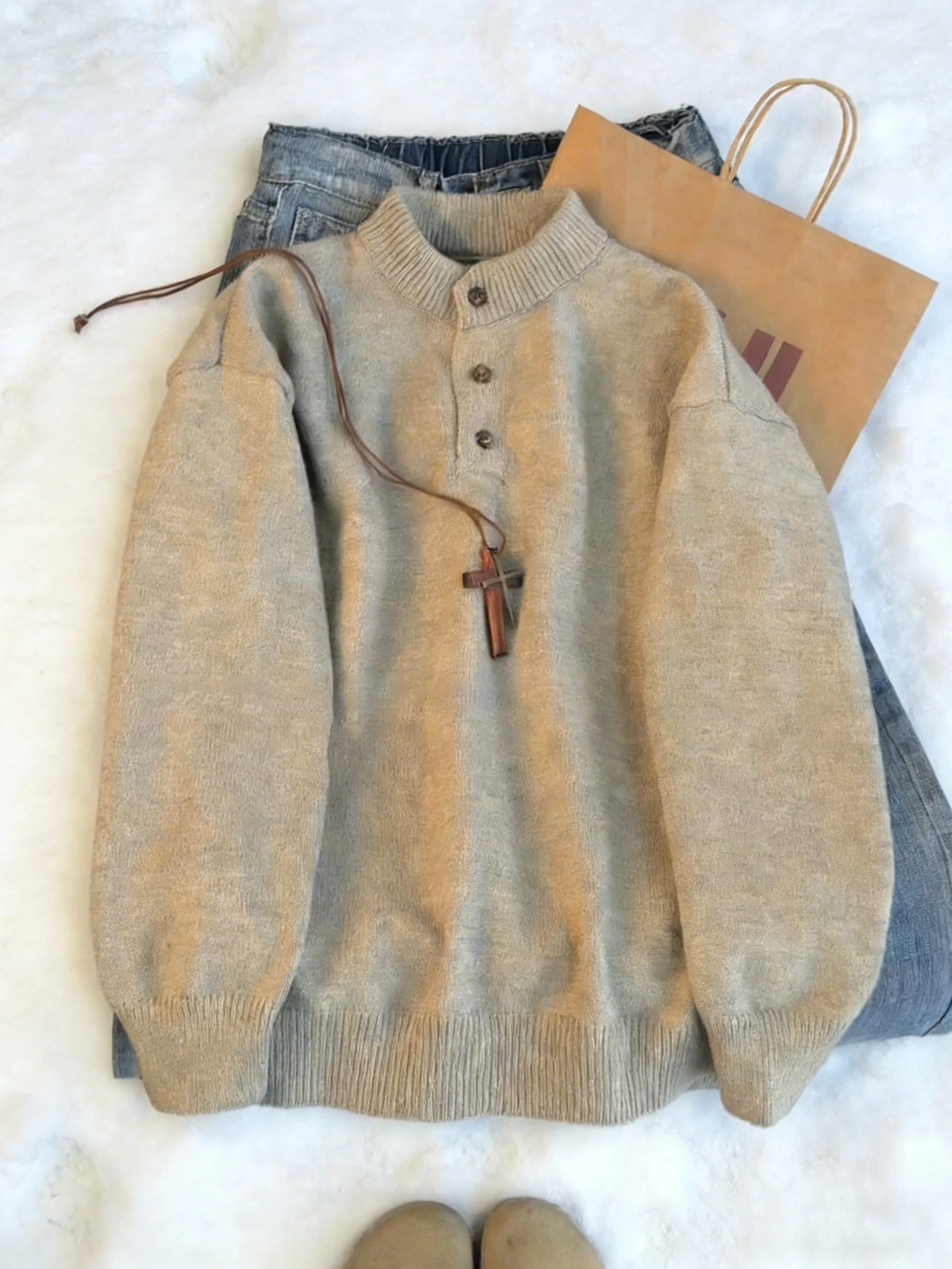 

Мужской утепленный вязаный свитер Cleanfit с воротником хенли, базовый слой, модный бренд, осень-зима, повседневная одежда премиум-класса