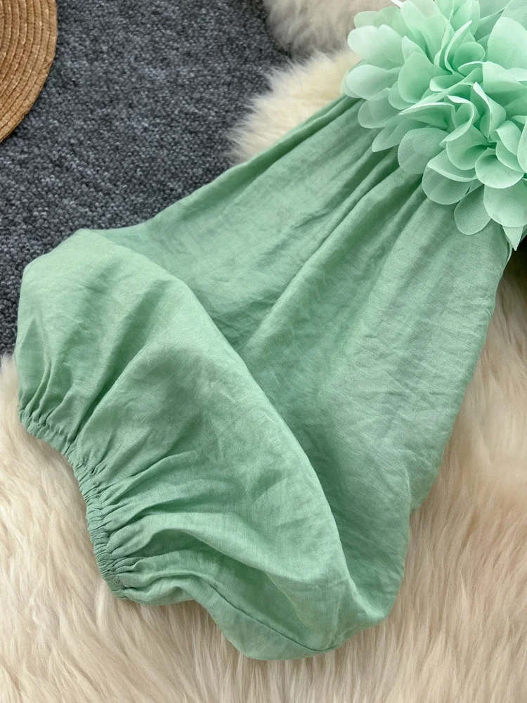 Bubble Sleeve Tuxedo Shirts for Women in Spring Autumn Sweet Three-dimensional Floral Temperament Trendy Blouse Top C126