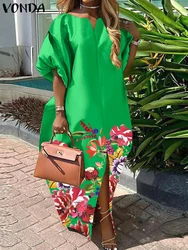 Plus Size 5XL Women Bohemian Dress 2025 Satin Silk Sundress Elegant Summer V Neck Maxi Long Vestidos Casual Loose Robe Femme