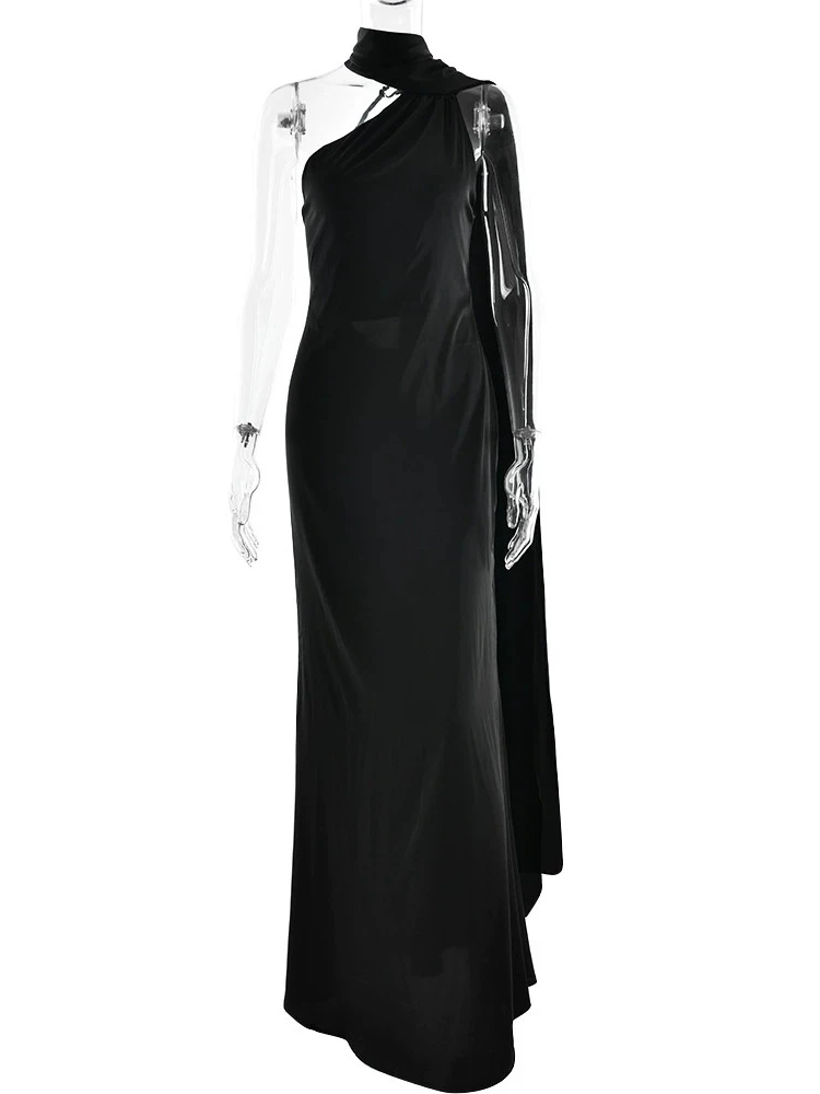 ジュリッサ・モ サテン セクシー バックレス スカーフ ホルターネック レディース マキシ丈ワンピース ホワイト ノースリーブ ハイウエスト スキニー エレガント パーティー イブニングドレス 2025