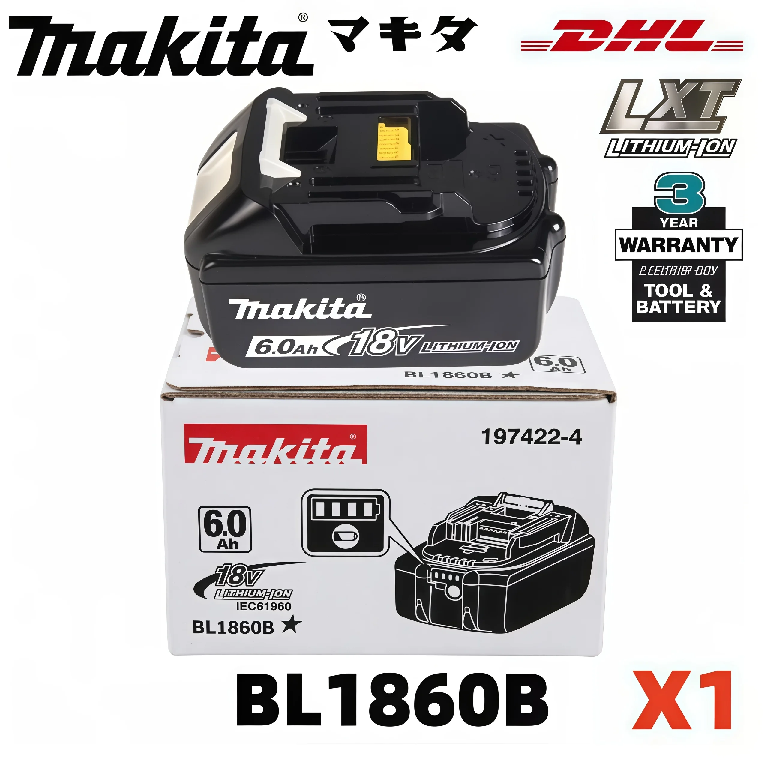 Authentic Makita 18V 6Ah Battery for Makita 18V Power Tools The Makita BL1860B Rechargeable Battery Can Replace BL1850B LXT400