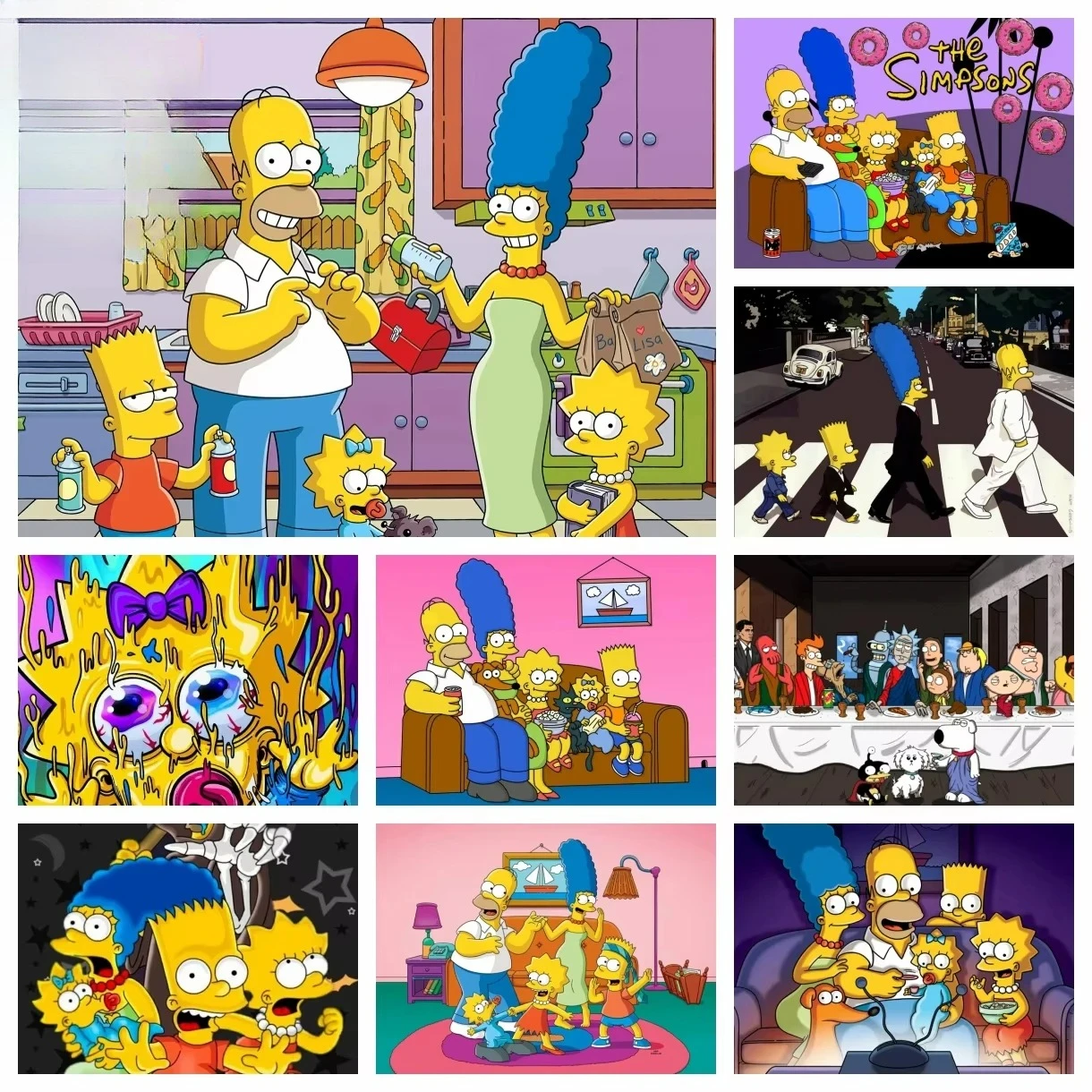 Pintura al óleo por número, decoración del hogar familiar de los Simpson, pintura de pared, dormitorio, decoración de habitación, regalo sin marco