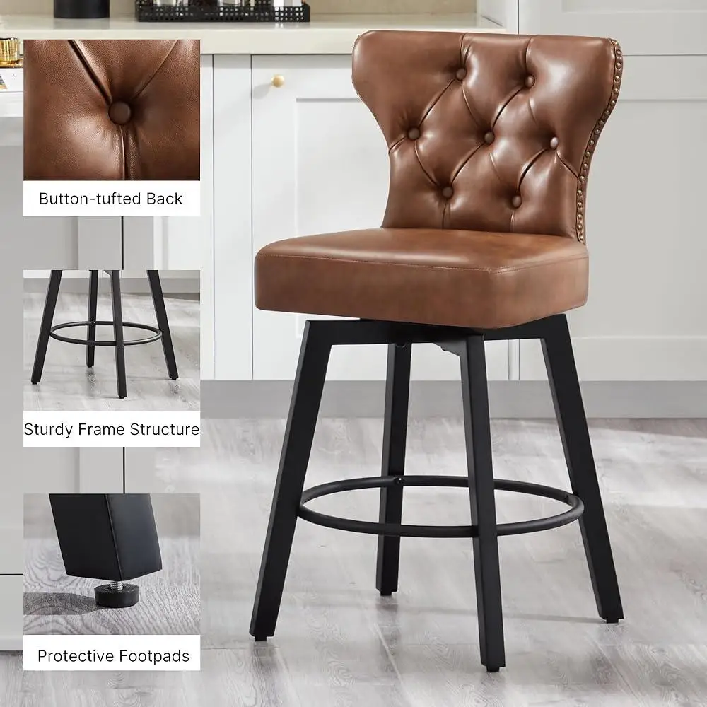 Counter Height Barstools Set of 4 Upholstered Swivel Bar Stools with Back Button Tufted Kitchen Island Seating Comfort and Style