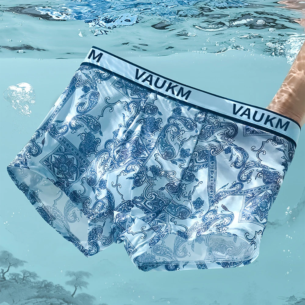 5 قطعة/المجموعة الرجال النمط الصيني الحرير الجليد الملابس الداخلية أزياء الرجال سراويل تنفس زائد حجم المضادة للبكتيريا المطبوعة الرجال Underpant #4