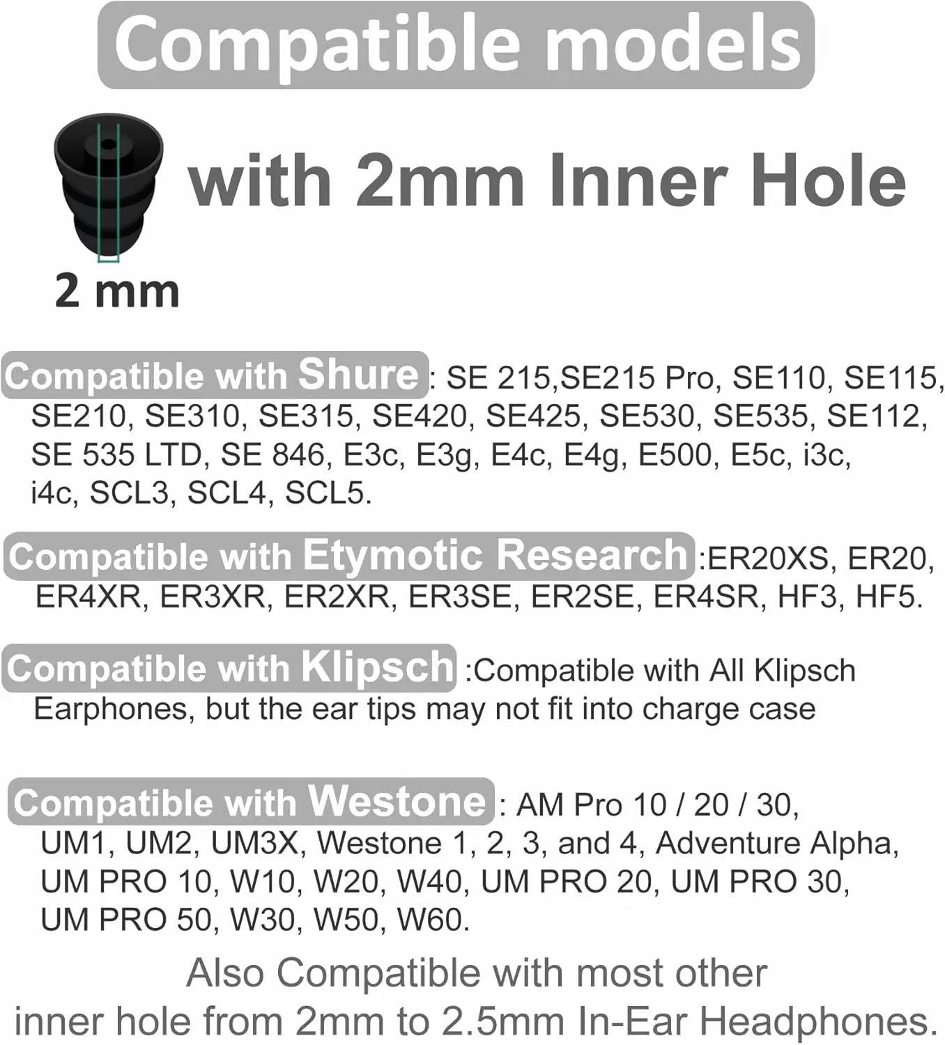 4 Pairs Triple Flange For Shure SE215 Pro Ear Tips, Noise Reduce Silicone with 2mm Connector Hole Earbuds For Etymotic Research