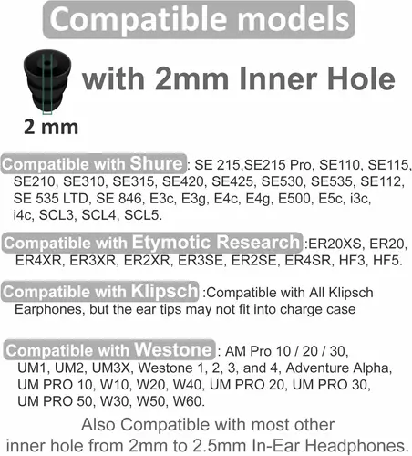 Imagen 2 del producto 4 pares de triple brida para auriculares Shure SE215 Pro, silicona reductora de ruido con orificio para conector de 2mm para investigación etídica