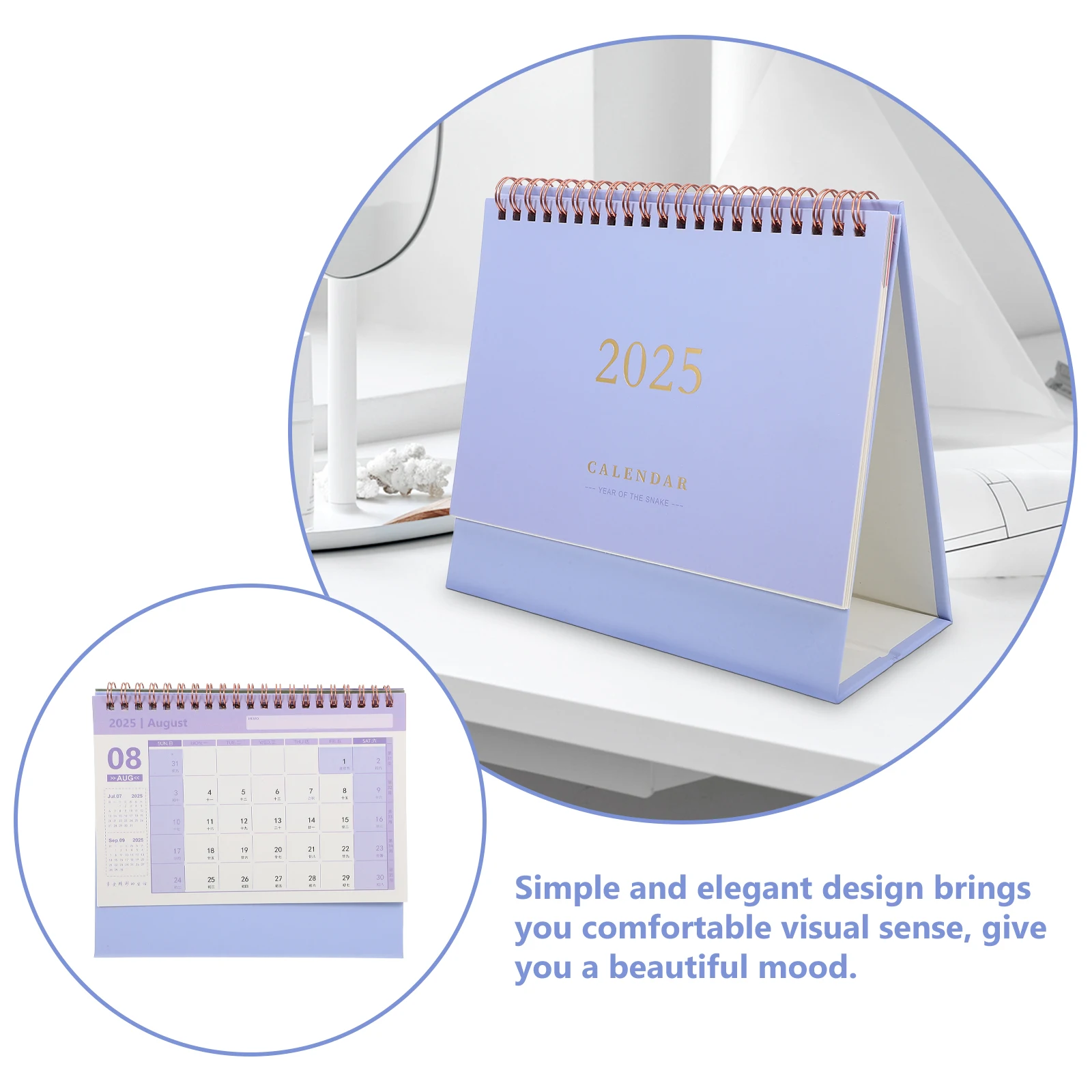 

Decorative Desk Calendar Gold Stamping Small Diary Table Lavender Paper