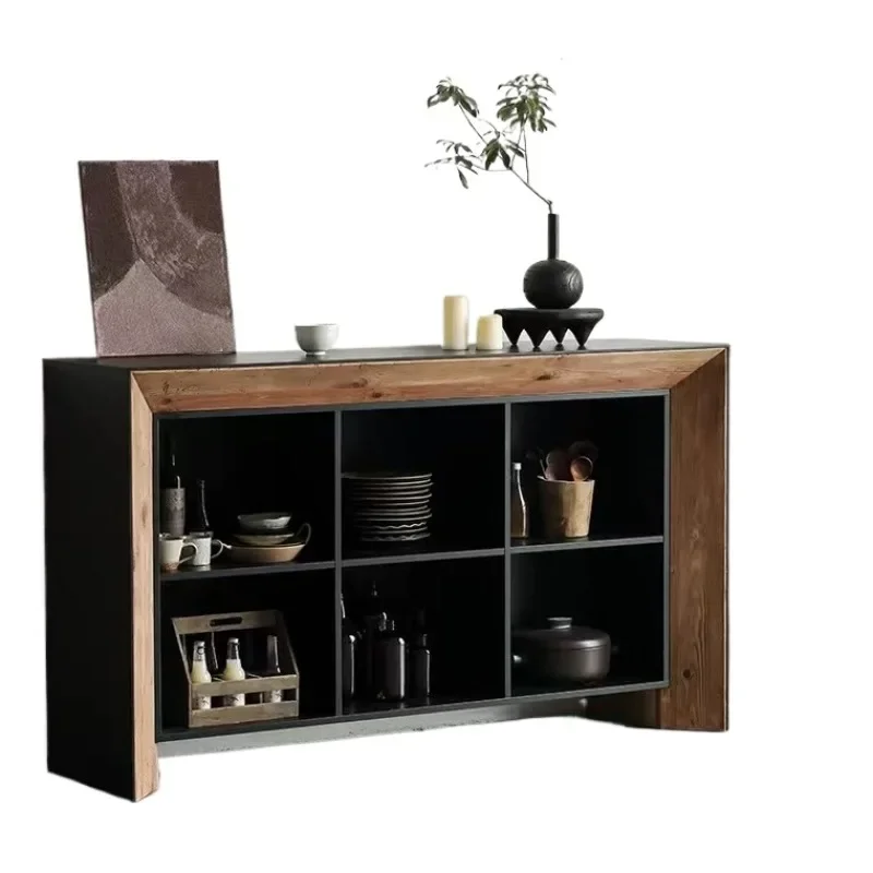 

Oak black porch side cabinet high supply table grid storage case