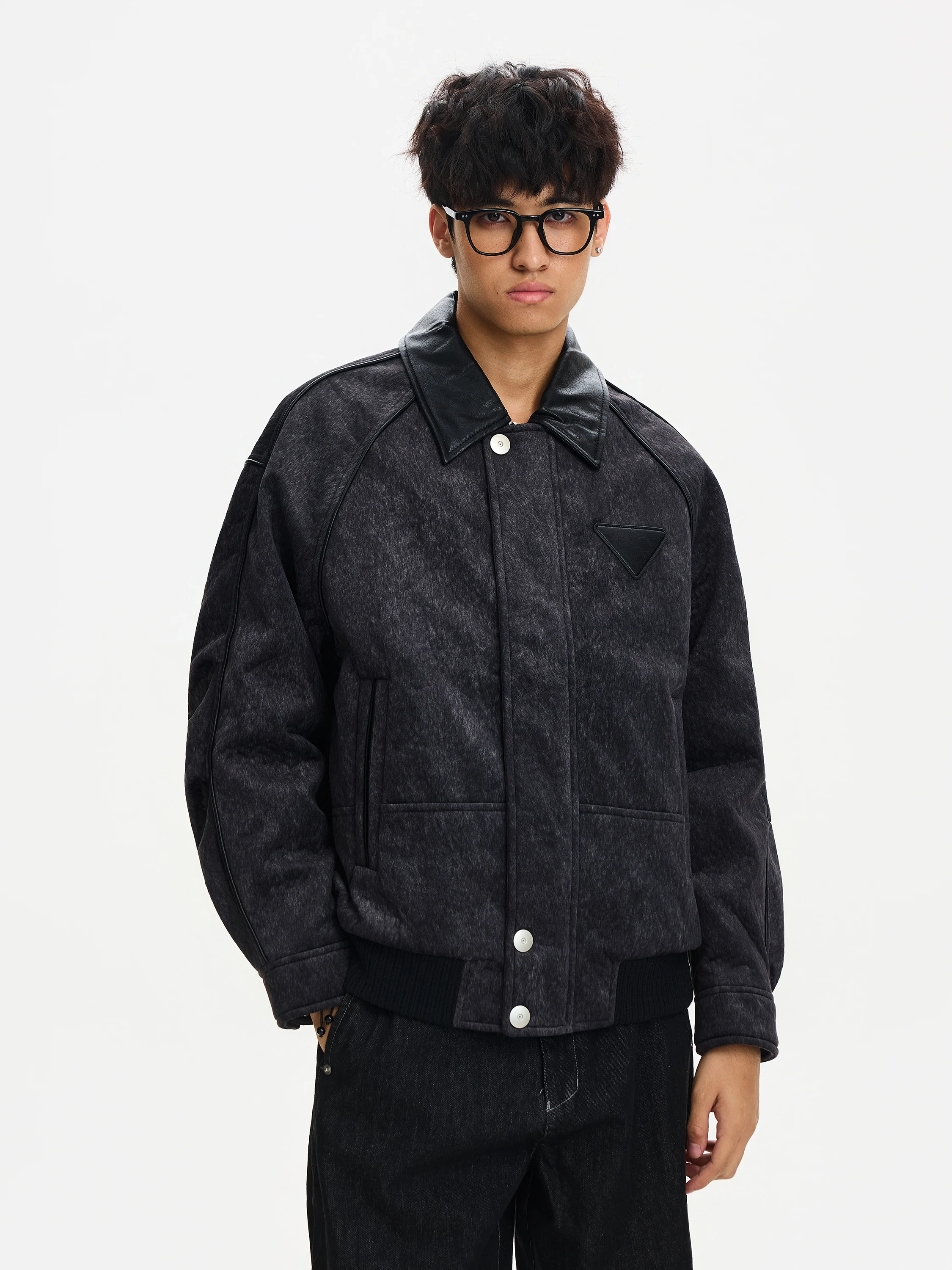 

Men's Winter Puffer Jaet Leather Collar Textured Velvet Feel Casual Cycling Sle Du down Filled ort Coat Zipper Closure