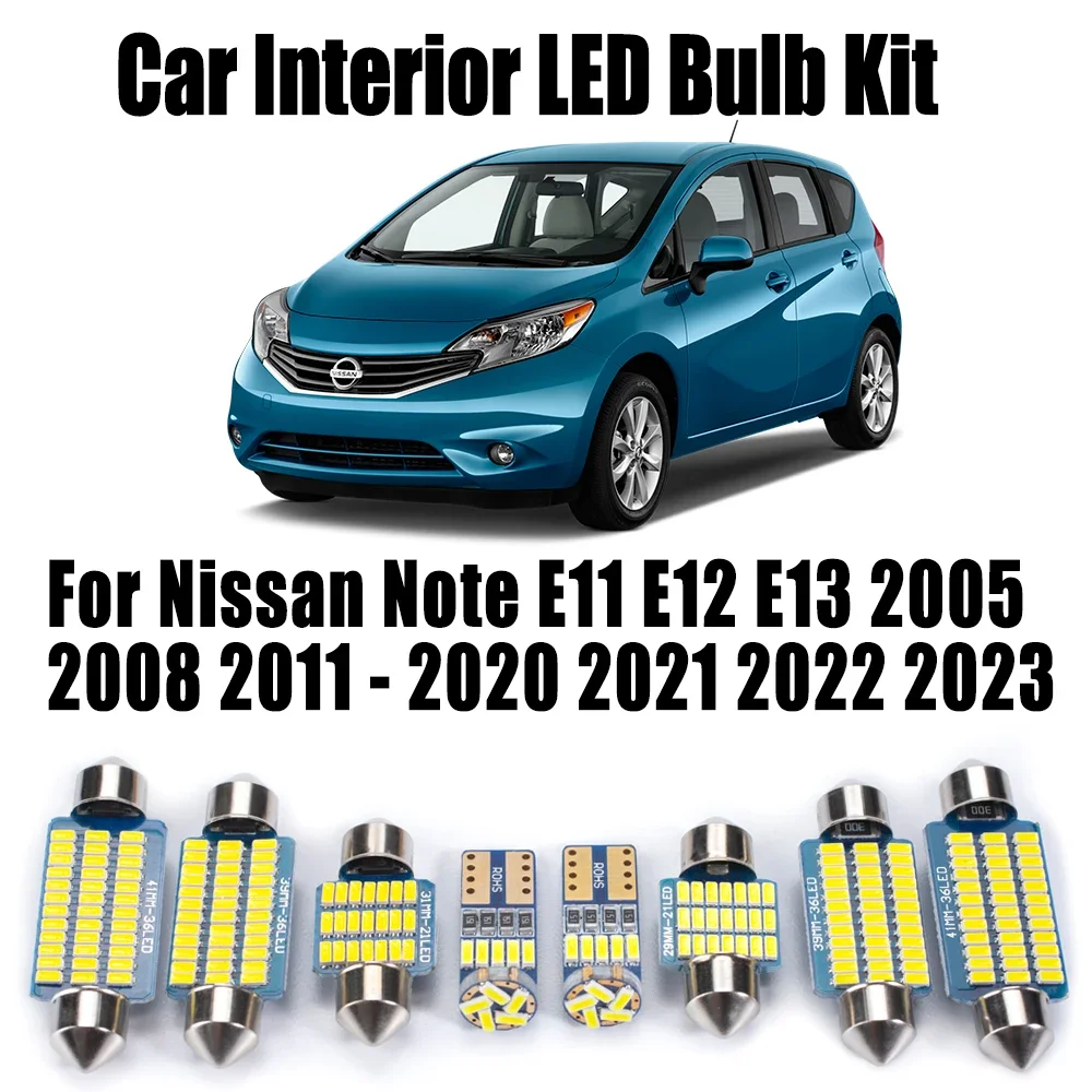 

Светодиодные лампы для освещения салона, плафонов и номерного знака, комплект Canbus для Nissan Note E11 E12 E13 2005-2020 2021 2022 2023, автомобильные аксессуары
