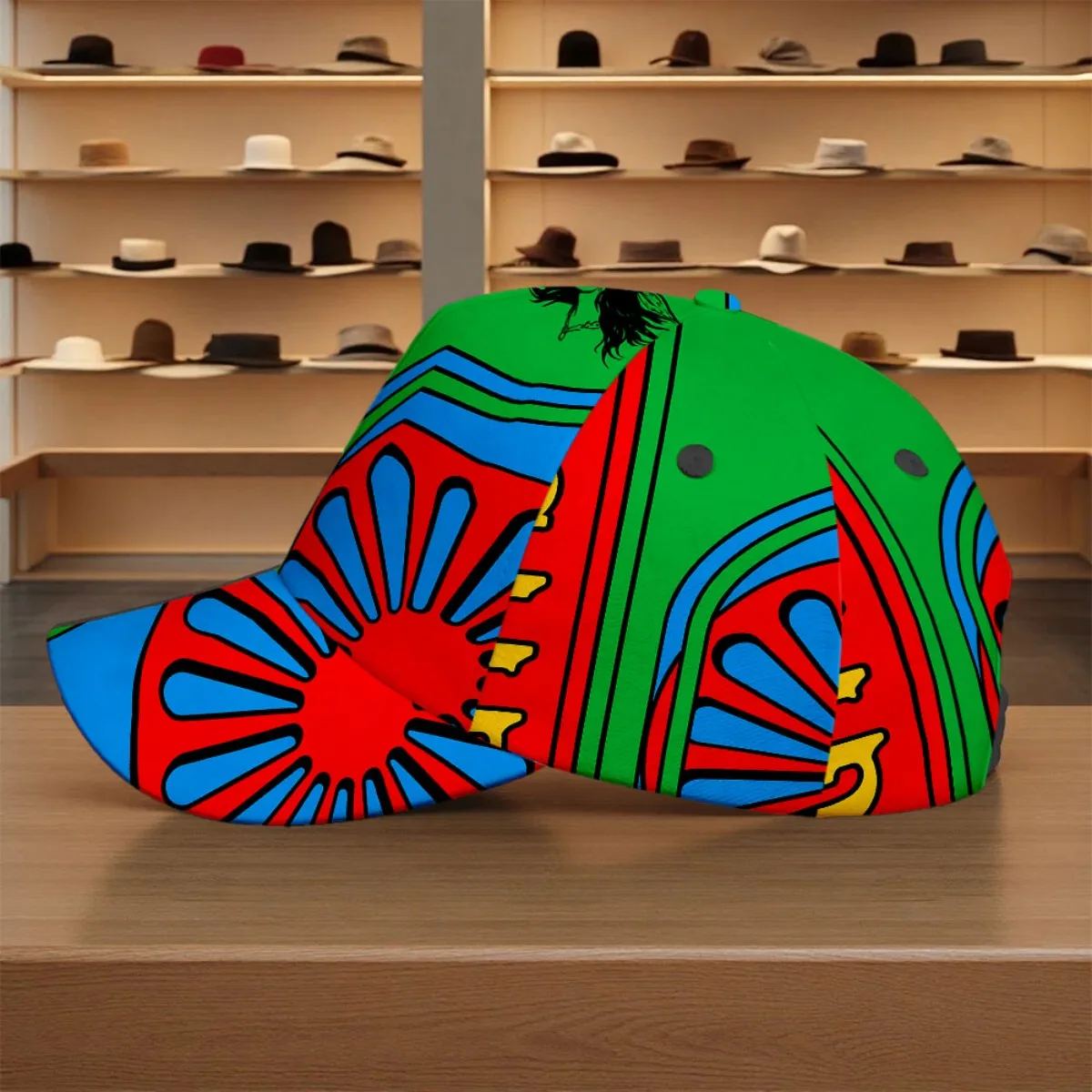 Custom 1pc Unisex Gypsy Flag Wheel Print Duckbill - Lightweight Polyester with All-Over Multicolor Suitable for Outdoor