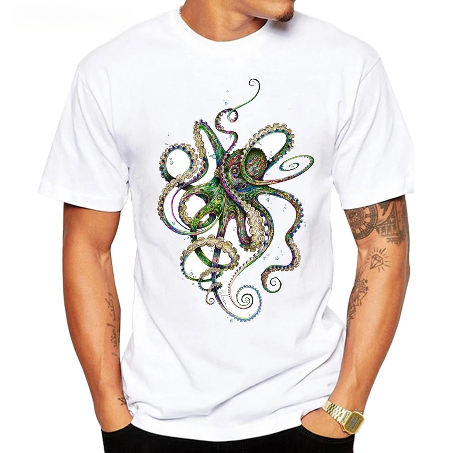 

Hot Sales New Fashion Septoid design Men T-shirt Short Sleeve Geek Tops Punk Girl Octopus Hair rainbow Printed Hipster TeeUnisex