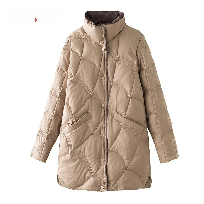 Doudoune Ultra Légère à Col Montant pour Femme, Manteau de Bureau, Blanc, Garder au Chaud, Moyen, Long, 600, Nouvel Arrivage, Hiver, 2024, B899