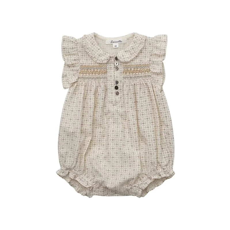 Summer Baby Girl Clothes Embroidery Newborn Romper Dress Peter Pan Collar Floral Cotton Short Sleeve Baby Bodysuit 0-24 Months