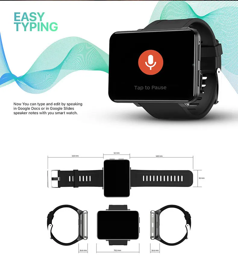 Waterproof DM 100 4G Smart Watch WiFi Thermometer and Camera Mobile Phone with Touch and Internet for iOS System