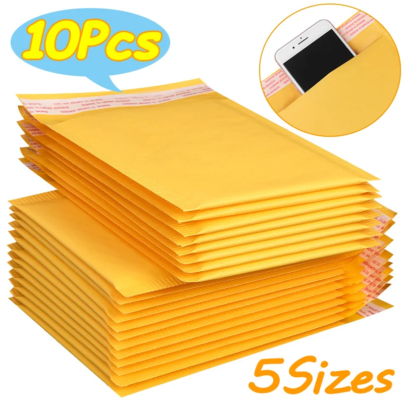 

10Pcs Kraft Paper Bubble Mailers Envelopes Bags Mailer Gift Packaging Self Seal Bag Bubble Padding Yellow Color Multiple Sizes