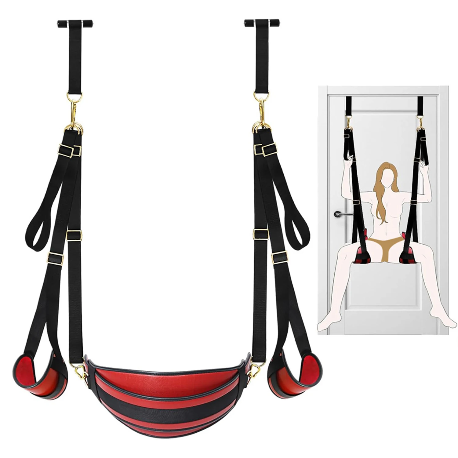 Sex Swing Door BDSM Bondage Thigh Restraints with Adjustable Sex Straps Hardware Buckle Leather Soft Plush Kinky Adult Sex Toys