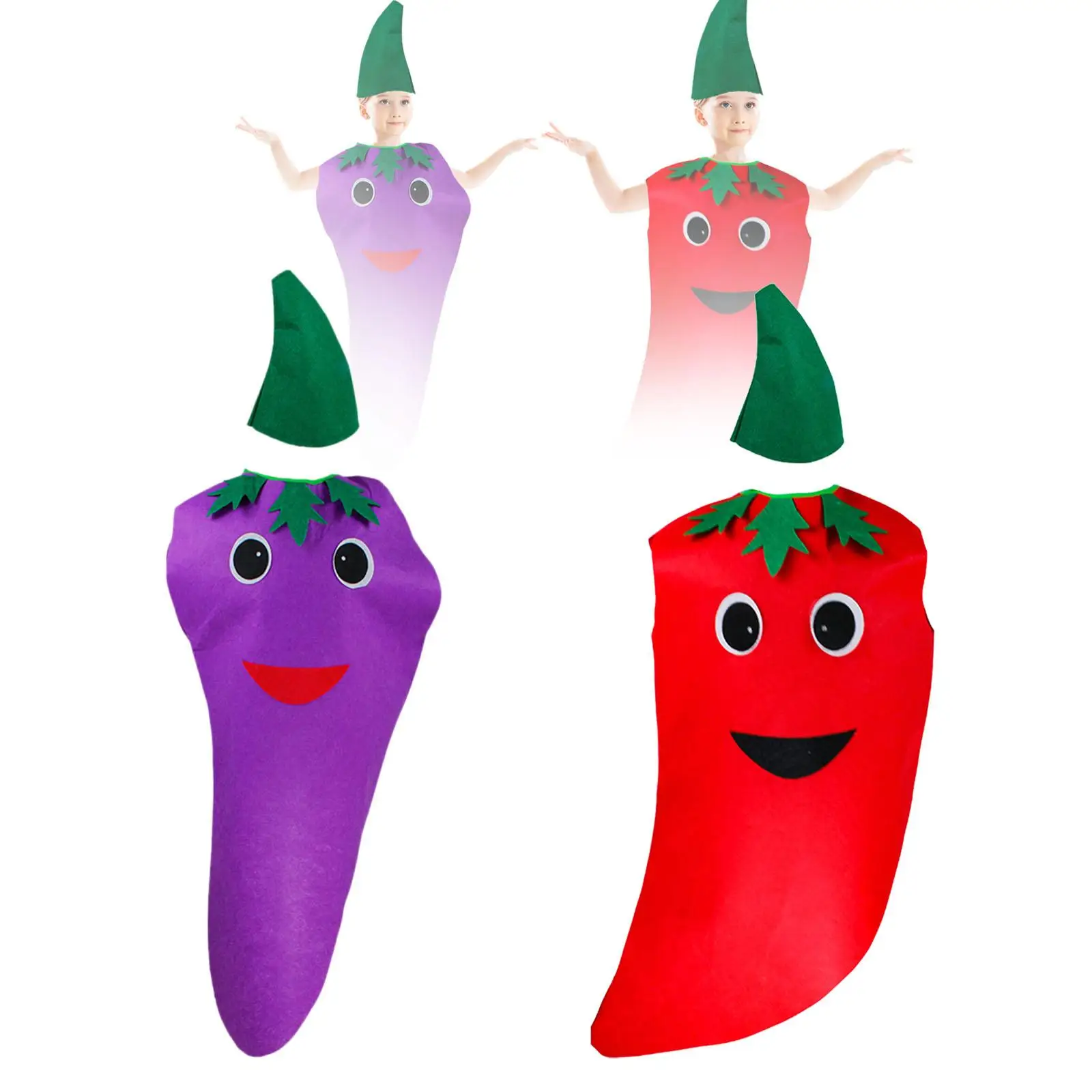 Halloween Kids Vegetable Cosplay Outfit Non Woven Cartoon Dress Up Jumpsuit for Party Role Play