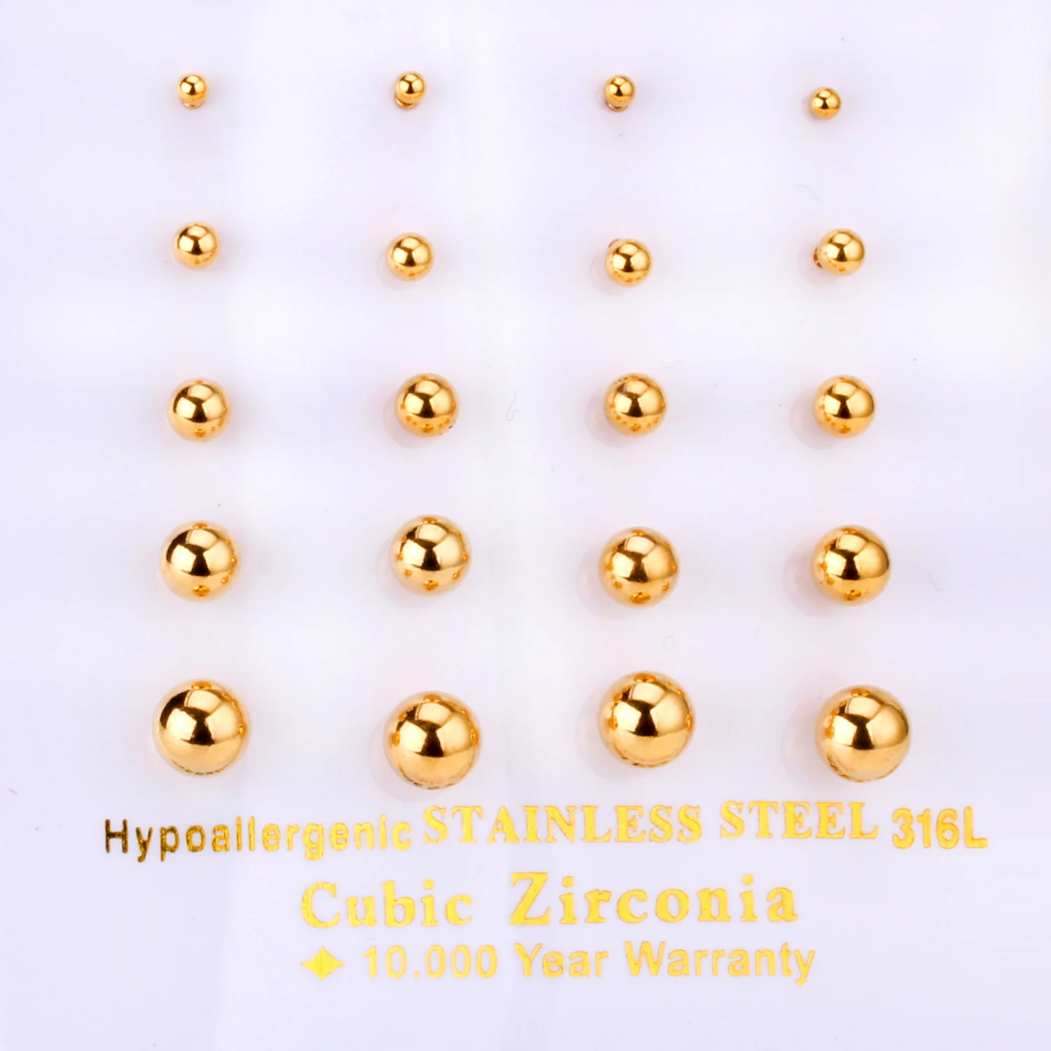 10Pair/Card Steel Ball Stud Earrings Gold Silver Plated Stainless Steel No Fading Women Men Casual Piercing Earrings Jewelry