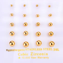 10Pair/Card Steel Ball Stud Earrings Gold Silver Plated Stainless Steel No Fading Women Men Casual Piercing Earrings Jewelry