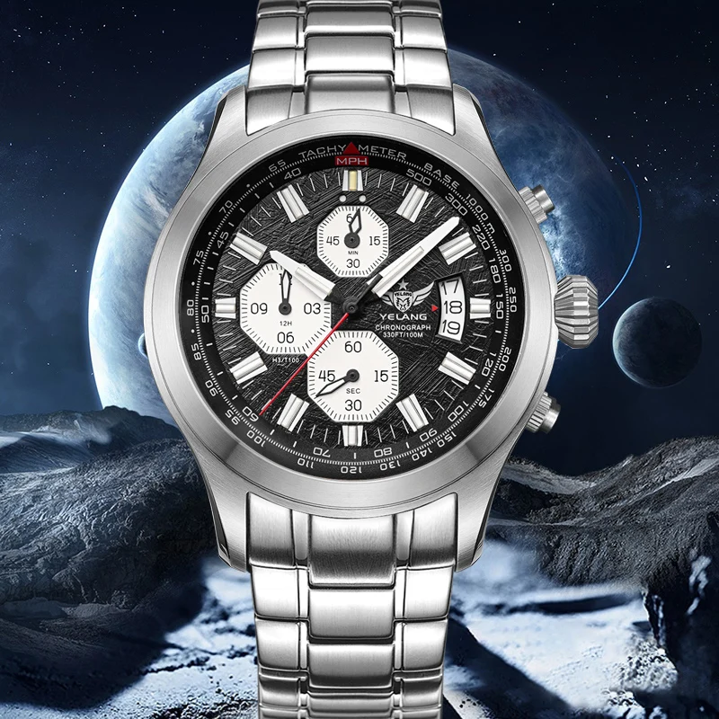 YELANG H3 T100 Self luminous Men's Hand Sapphire Mirror Waterproof Swimming Diving Date Week Quartz Electronic Watch V1029