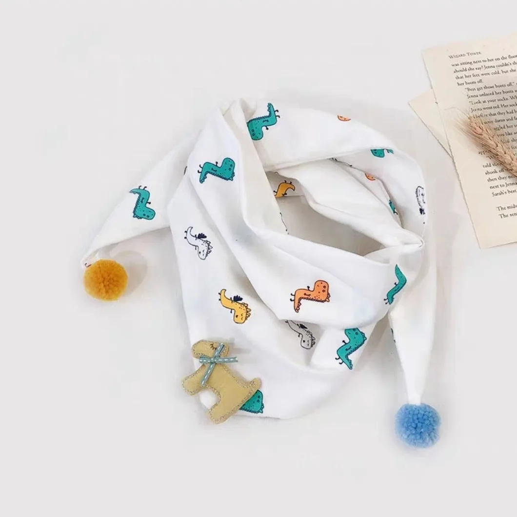 Children's scarves fall and winter thin section baby cotton linen cute cartoon triangle scarf boy dinosaur neckerchief baby scar
