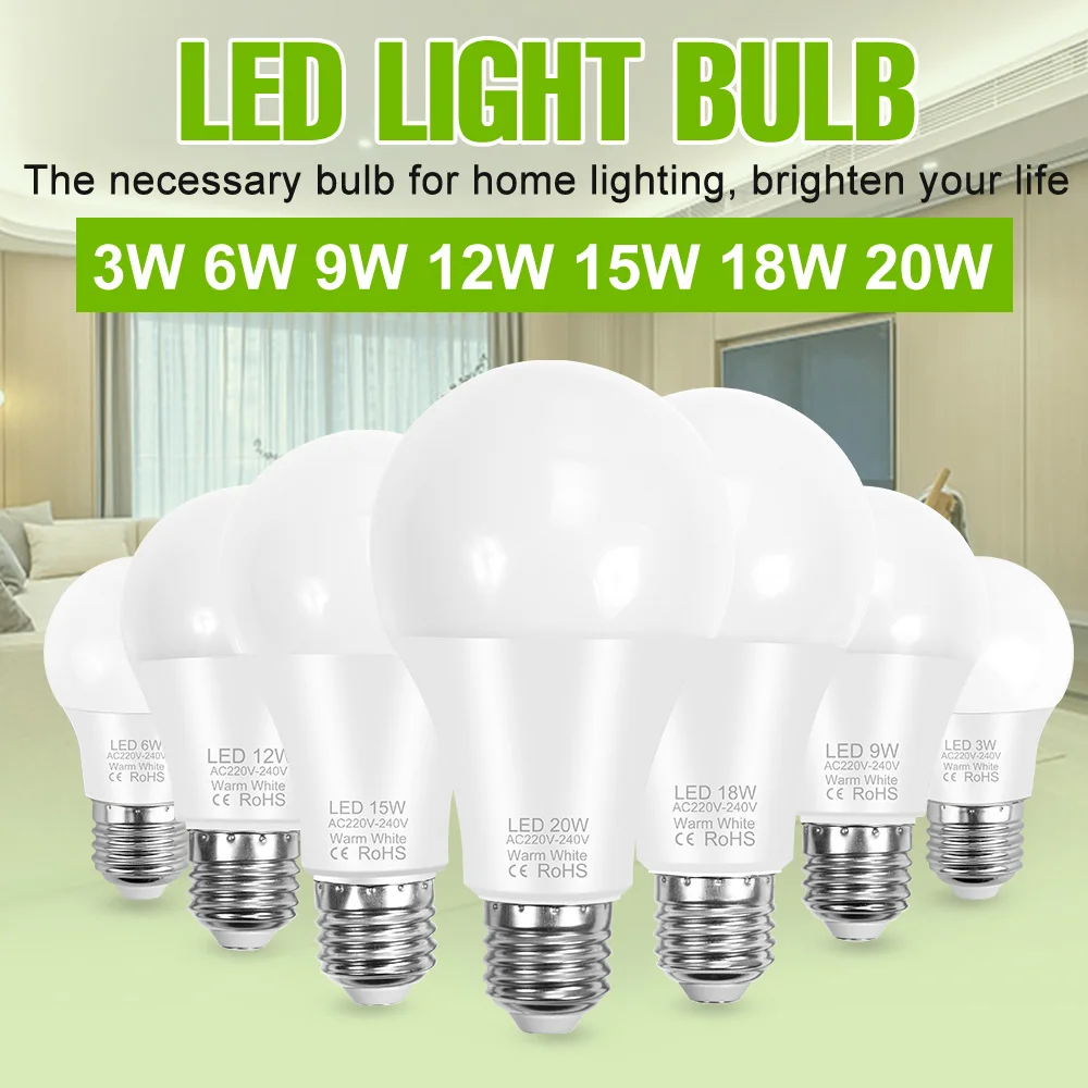 220V LED E27 Light Bulb E14 Lamp 3W 6W 9W 12W 15W 18W 20W For Home Living Room Chandeliers Lighting Bedroom Cold/Warm White 240V