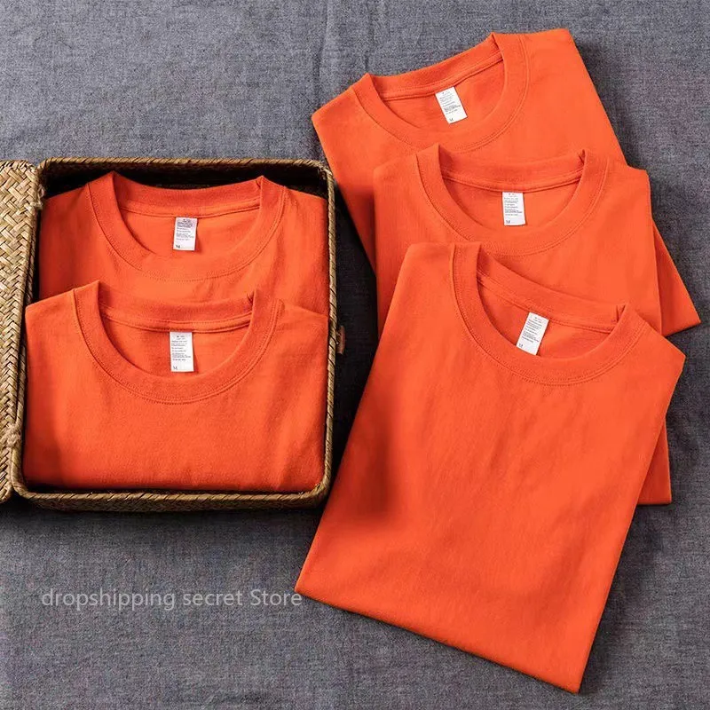 320G Heavyweight Thick Brick Red Highlighted Solid Pure Cotton Five Quarter T-shirt Base Shirt Top Men's Women's Summer Tees