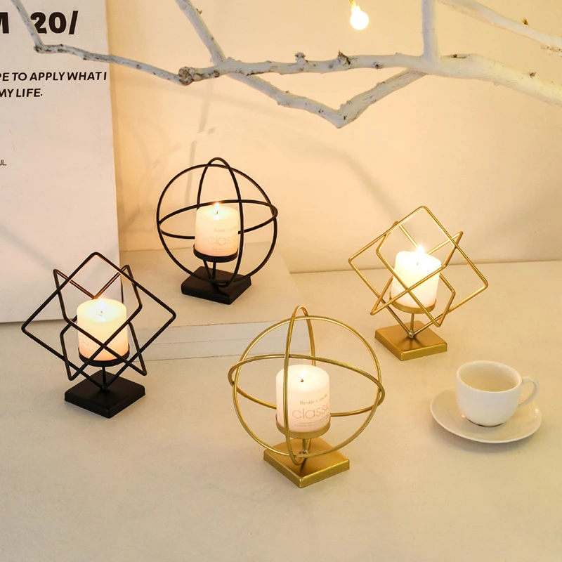 

Nordic Creative Iron Candle Holder Romantic Table Decor For Dining Room Desktop Atmosphere Props For Home Decor