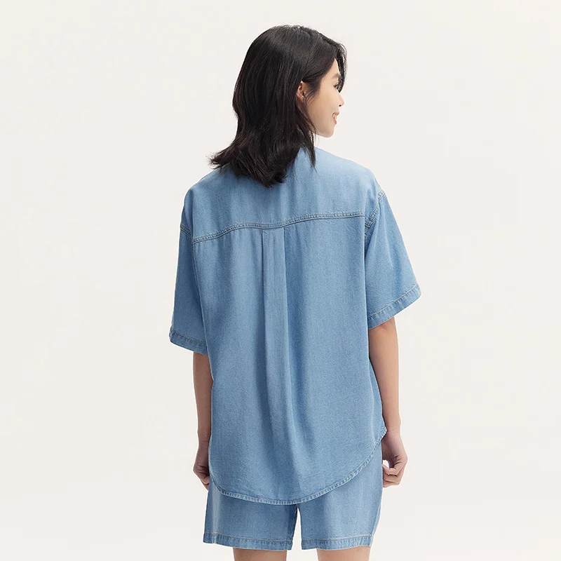 SEMIR-Chemise en Denim pour Femme, Blouse Mi-Longue, Épaules Tombantes, Coupe Ajustée, Manches Courtes, Douce, Décontractée, Nouvelle Collection Été 2024