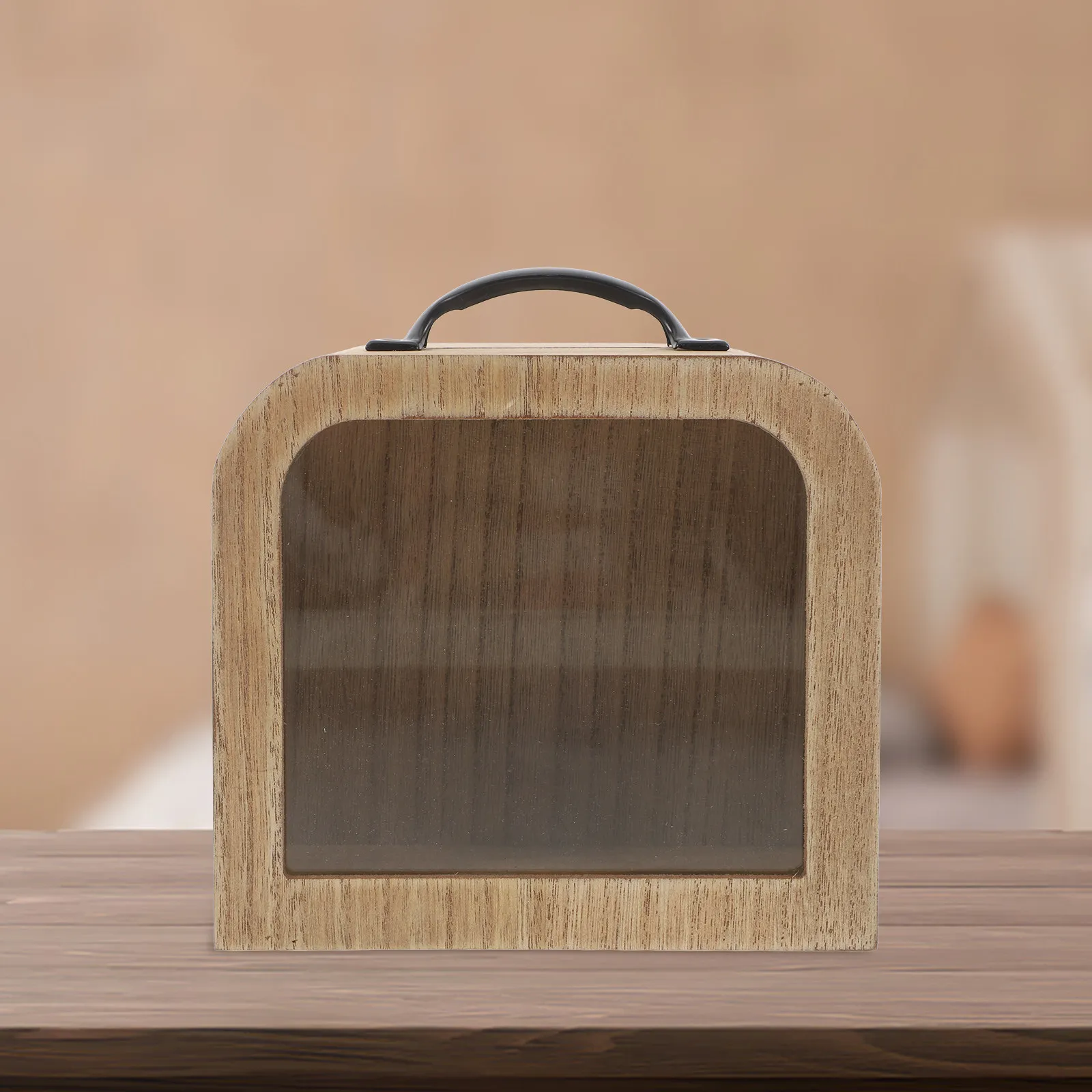 Vintage Wooden Money Box Transparent Front Creative Coin Bank for Saving Bills Coins Desktop Decor Travel Fund Wedding Shadow