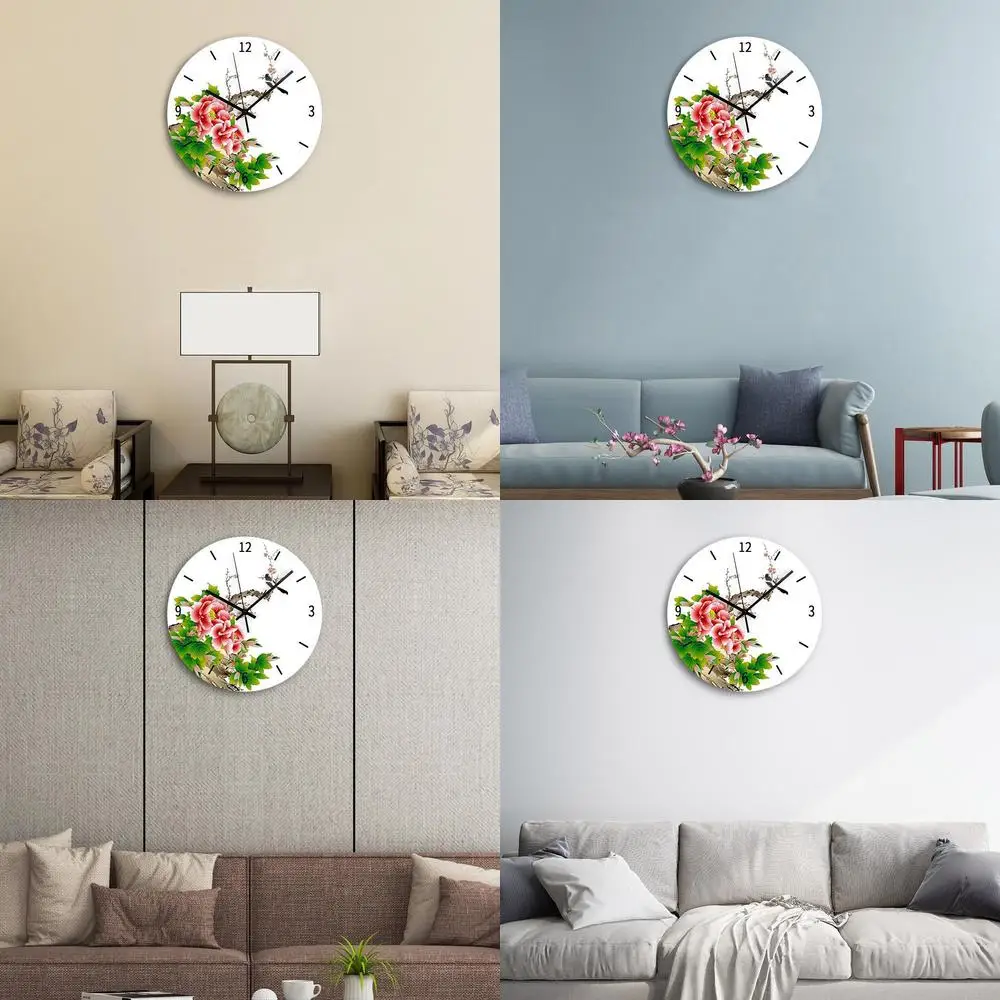 Nordic Creative Home Wall Clock Red Peony Flower Prosperity and Good Luck Wall Decoration Factory Supply