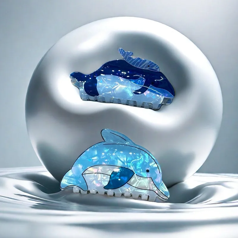 Acetate Dolphion Hair Claw Acrylic Blue Dolphin Hair Grab Clip Cute Cartoon Ocean Animal Shark Clip Ponytail Hair Accessories