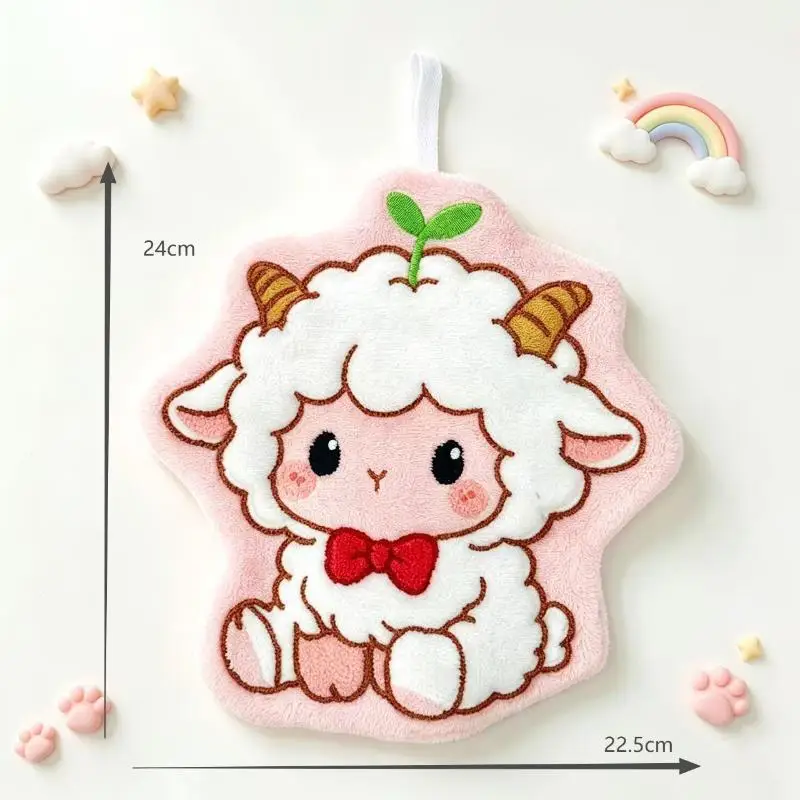 Coral Fleece Cartoon Sheep Hand Towel Hanging Design High Absorption Quick Dry Cloth For Kitchen Bathroom Household