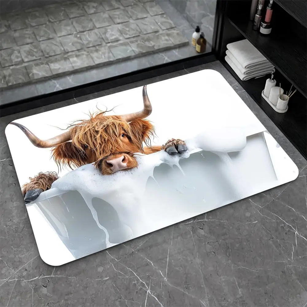 Funny Cow Face Bath Mat Waterproof Polyester Runner for Bathroom Decor Novelty Pet Rug Shower Mat Sink Mat Farm Animal Gift Bath