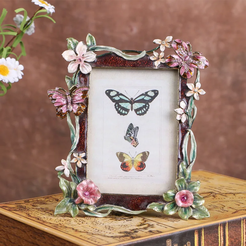 European Style Flower and Bird Photo Frame, Creative Enamel Colored Metal, Handicraft Decorations, Wedding Gifts, MF646