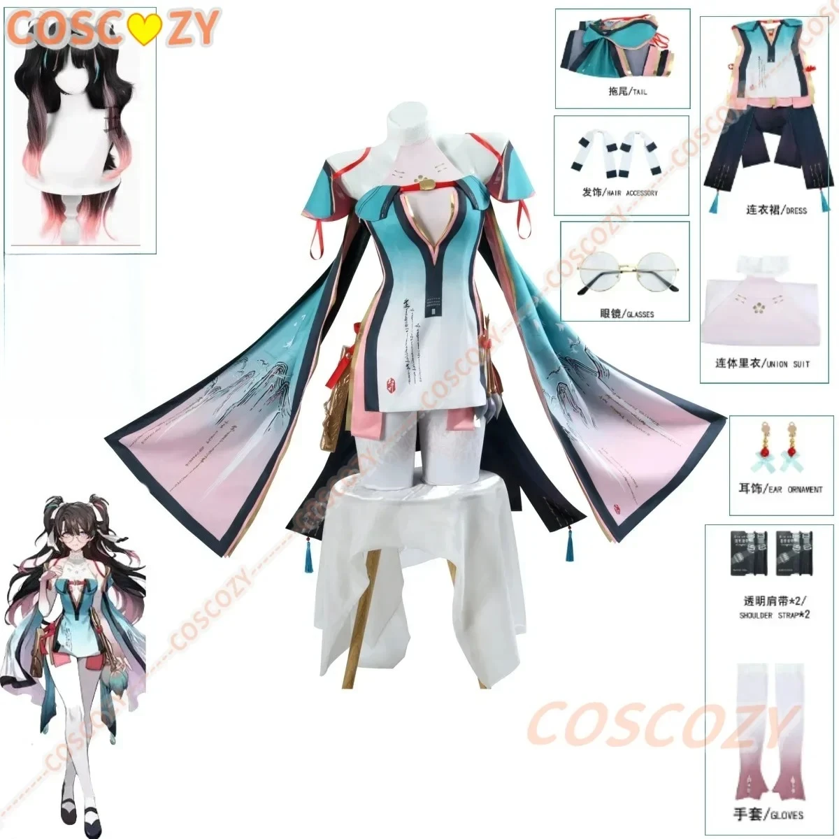 

Game Wuthering Waves Zhezhi Cosplay Costume Dress Zhezhi Wig Long Hair 80cm Women Girl Halloween Christmas Roleplay Unform Set