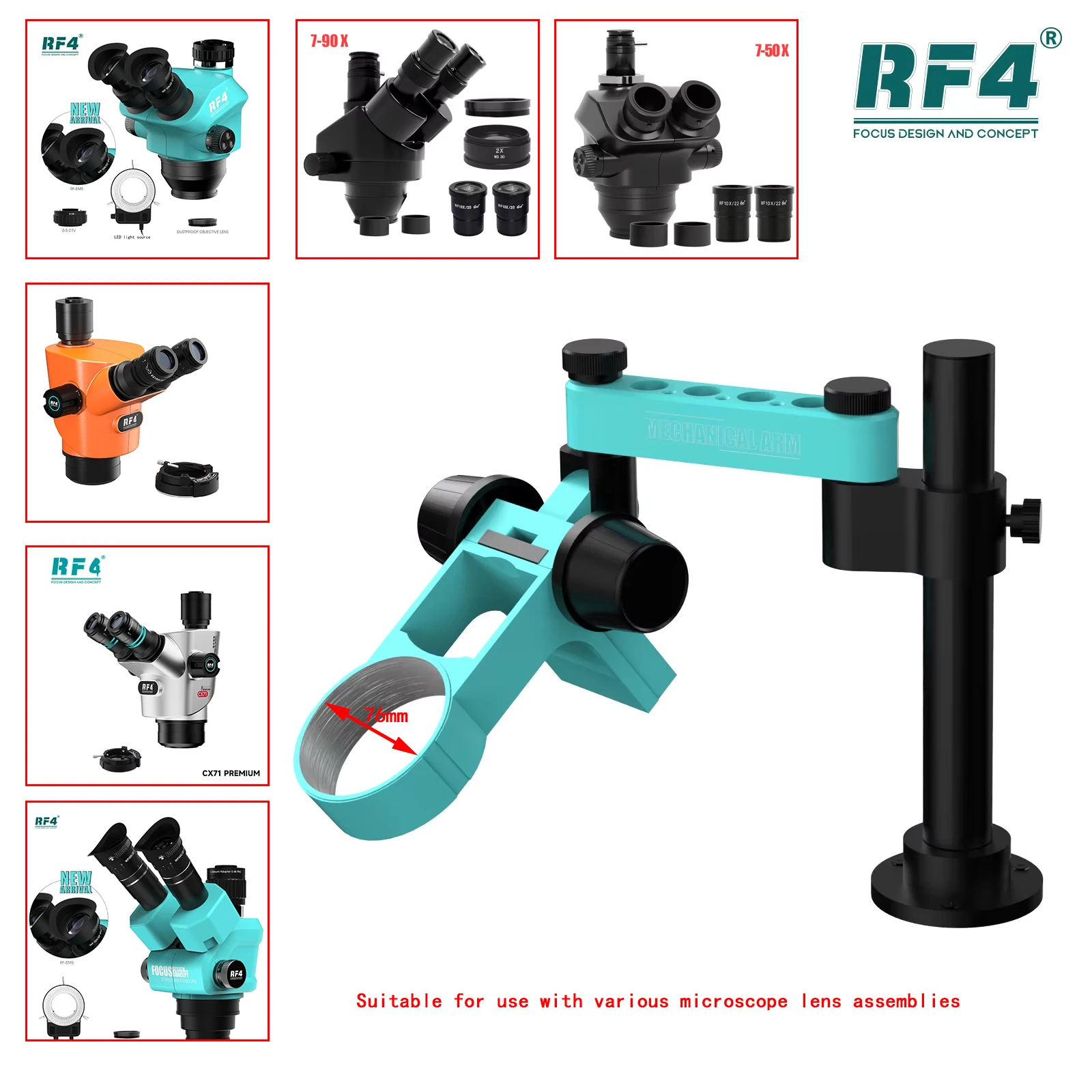 RF4-FO19 Swing Arm Metal Rotating 360° With Adjustable Up Down And Backward Forward Roll for Convenient Placement And Repair