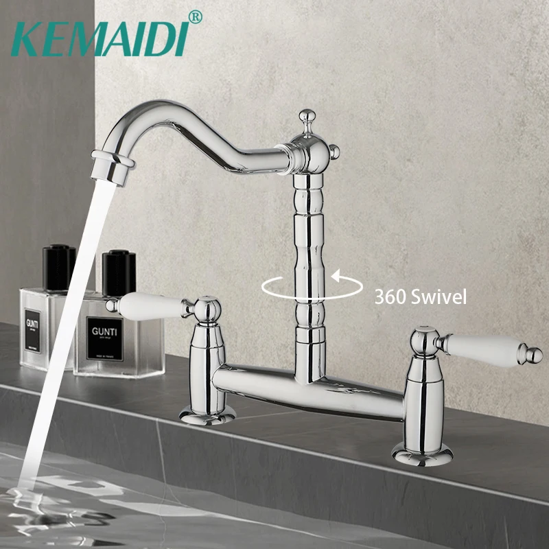 KEMAIDI Bathroom Basin Faucet  Sink Tap Wash Basin Chrome Finished Hot And Cold Water MixerWall Mount 360 Degree Spout