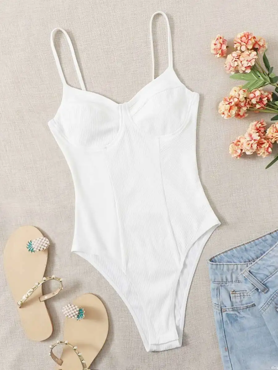 Soleia WYWH Women Vacation Solid Bustier Rib-Knit Adult Bodysuit