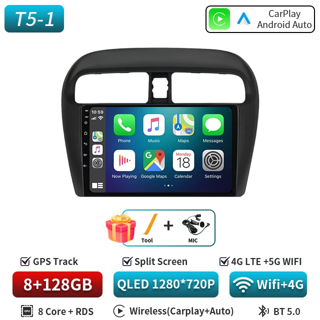 Android 16 9 "Voor Mitsubishi Mirage Attrage 2012-2018 2019 Autoradio Space Star 2014 Navigatie Stereo multimedia Tuning Scherm