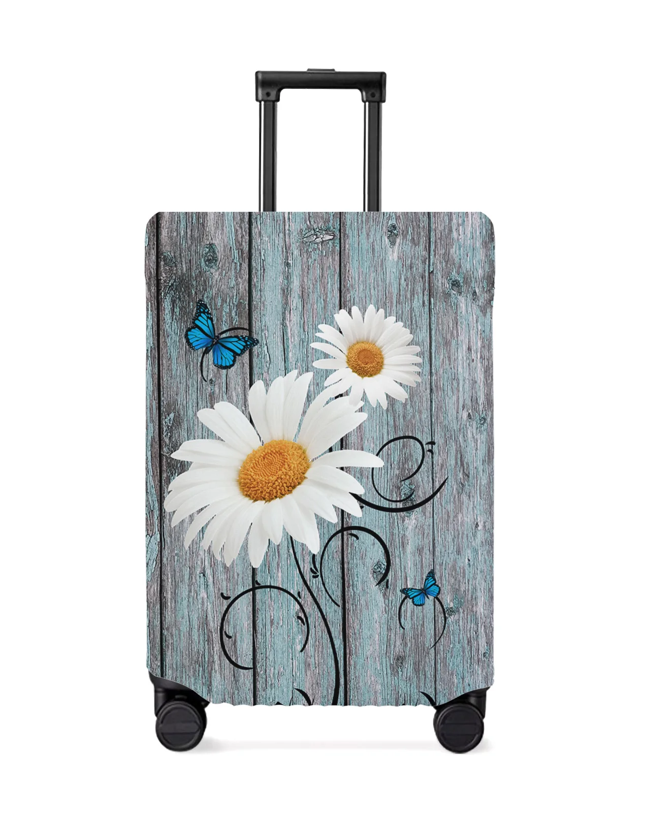 Daisy Retro Wood Grain Butterfly Travel Luggage Protective Cover Travel Accessories Suitcase Elastic Dust Case Protect Sleeve