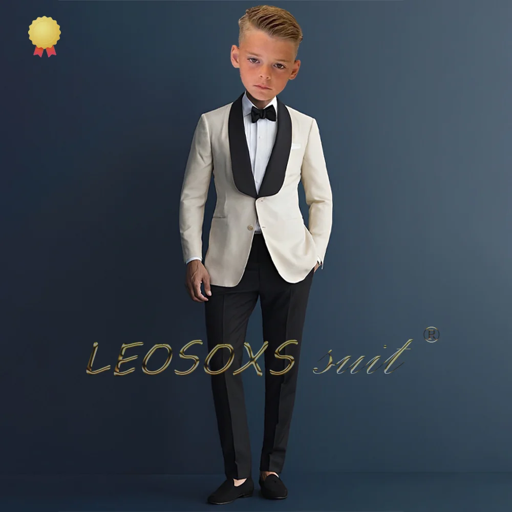 Boys' black shawl collar suit with black trousers, a 2-piece set suitable for weddings and parties, customized for boys