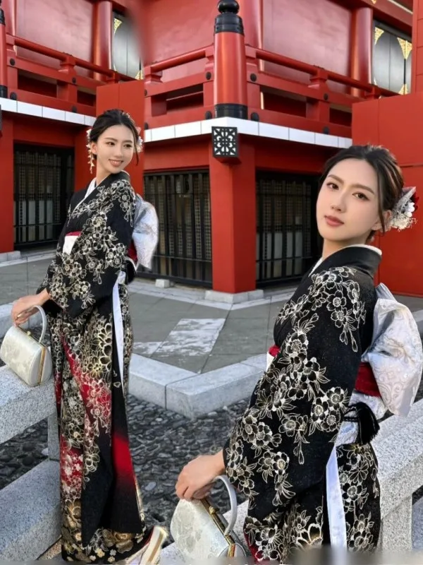 

New Improved Sakura Girl Kimono Personal Fashion Sweet Cool Art Photography Black Gang Princess Kimono Traditional Japanese C...