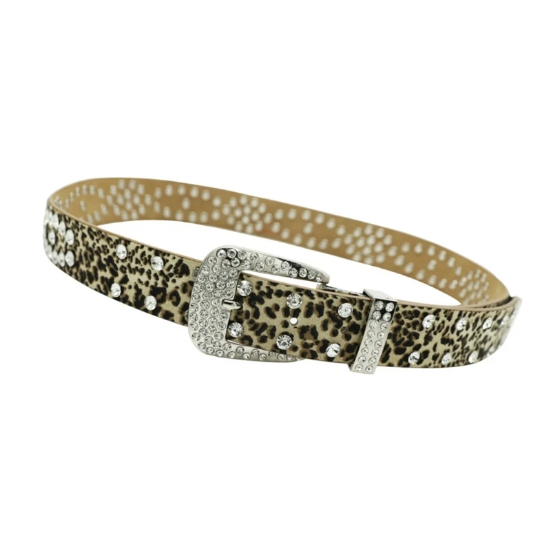 

New All Matching Belt Crystal Studded Buckle Waistband Popular Leopard Waiststrap