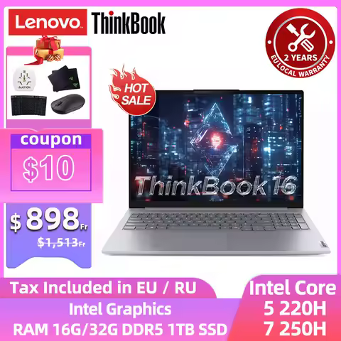 ThinkBook 16 2025 Lenovo Laptop Core 5 220H /7 250H 16G/32G DDR5 1TB SSD Intel Graphics 16-inch 120Hz 2.5K Screen Notebook PC